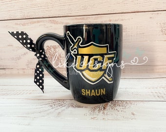 UCF inspired 12 oz vinyl personalized black porcelain coffee mug