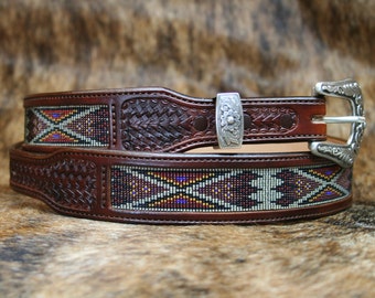 Western Desert Bloom Turquoise Statement Belt 120 CM - NEW Western Floral Hand-Painted Belt with Turquoise Whipstitch  main image 4