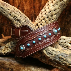 HandmadeLeather Guitar Strap Turquoise Studs