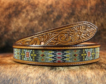 Handmade Beaded Leather Belt: Western Aztec Style - Etsy display picture 3