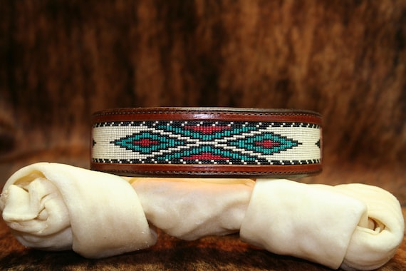 beaded leather dog collar