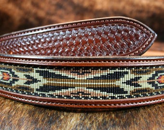 Hand-Tooled Western Belt  " Frontier Feather"