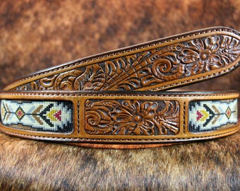 Custom Beaded Western Leather Belt — Multi Color Southwest  display picture 1