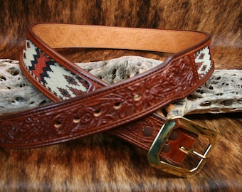 Hand-tooled Western Leather Belt,"Heritage Trails"