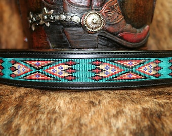Western Beaded Belt "Desert Bloom Turquoise"