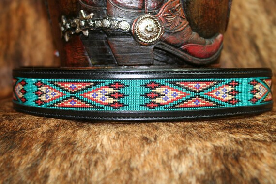 Desert Bloom Beaded Western Leather Belt With Turquoise Seed 