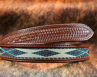 Desert Bloom Beaded Western Leather Belt With Turquoise Seed  display picture 1