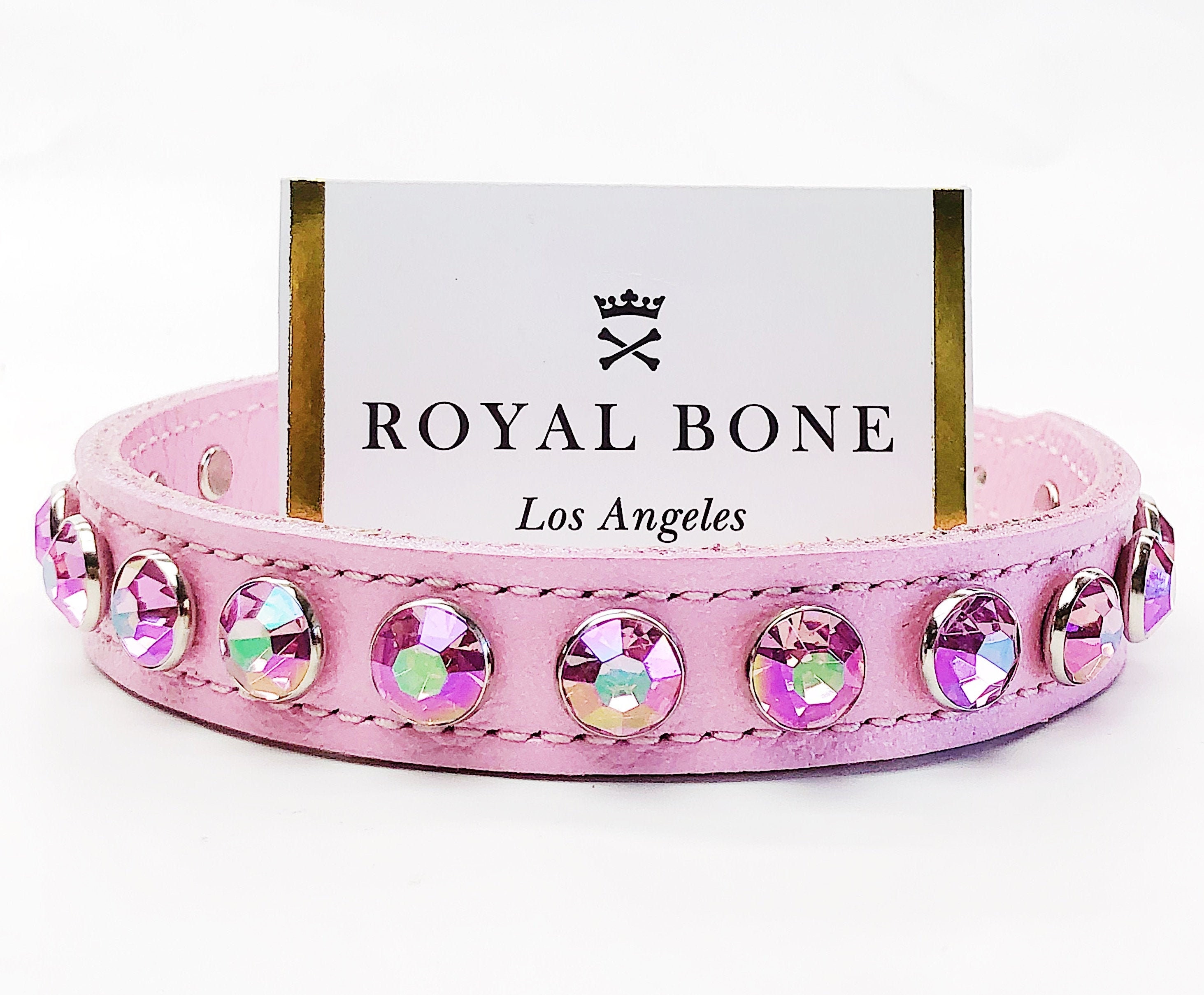 XXS-Large sizes Pink Pearlized Icing Leather + Pink AB Rhinestone Row…