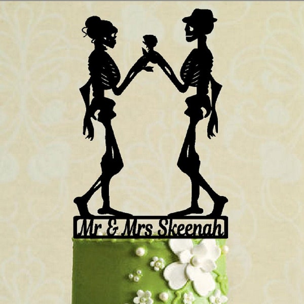 Skeleton Pair, Dead Love, Bones, Bare Bones, Goth Cake Topper Personalized with your name or phrase