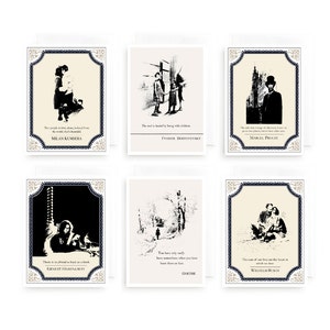 Set van 6 literaire wenskaarten, literair cadeau voor haar, quote Art Print, leesgrage, literaire citaten, cadeau boekenliefhebber, inspirerende citaten
