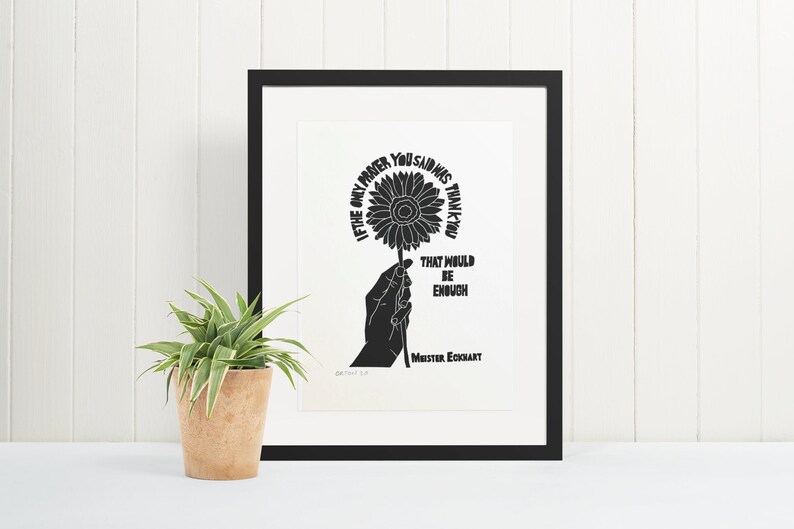 Original Lino Cut Print Inspiring Quote Hand Special Price Woodcut Printed Blo