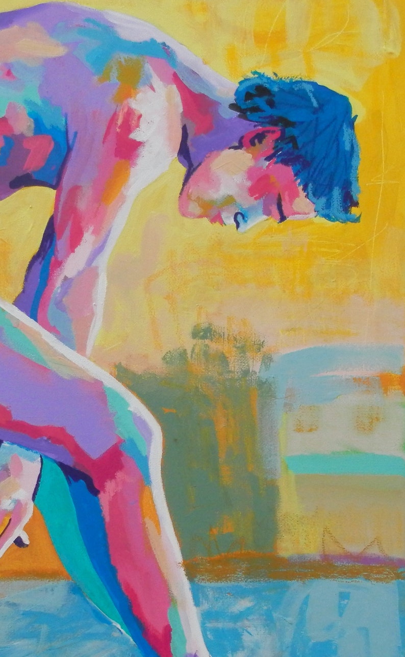 Abstract Nude Art Male Acrylic Figure Study Original