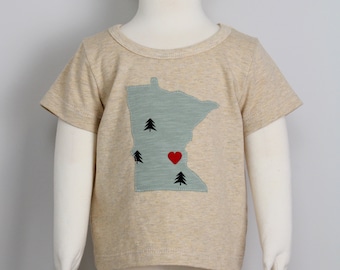 Minnesota kids shirt, Minnesota t shirt, Minnesota baby gift, handmade kids shirt, State baby shirt, MN kids gift, Made in MN, Minneapolis