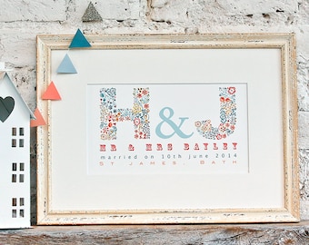 Personalised wedding or first anniversary gift for couple