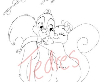 Wedding guest coloring page squirrels