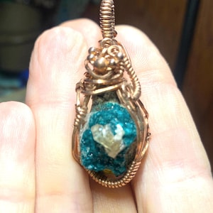Chrome Diopside wrapped in raw copper wire/copper bead accents