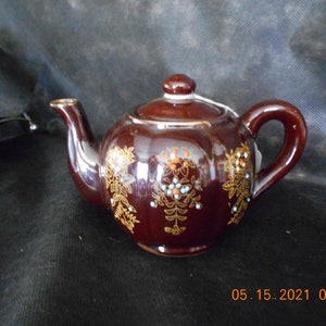 Moriage Style Redware Hand Painted Teapot