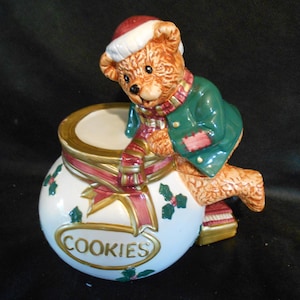 Holly Berry Teddy Bear Cookie Jar