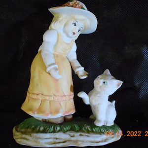 Porcelain Girl with Kitty Figurine