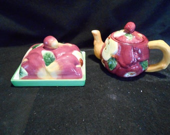 Apples Teapot with Matching Butter Dish