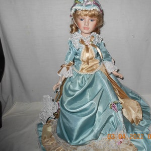 Porcelain Doll - Blue and Beige Dress