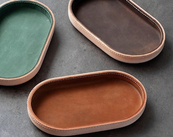 Molded Leather Catchall, Modern Colorful Valet Tray ,Leather Jewelry Dish, Housewarming Wedding 3rd Anniversary Birthday Gift for Her Him