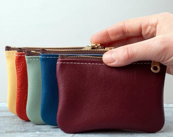 Handmade Mini Leather Coin Purse, Small Zipper Pouch Wallet