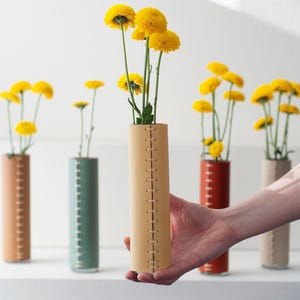 Single Stem Small Vase Leather Wrapped Flower Bud Vase Slim Minimalist Decorative 3rd Anniversary,  Housewarming,  Christmas Gift For Her
