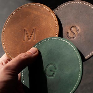 Personalized Leather Coaster Set , Customized Round Whiskey Coasters, 3rd Anniversary Coffee Mug Gift For Husband Wife Christmas