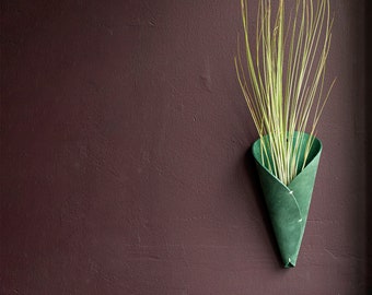 Air Plant Wall Hanging Leather Cone , Modern Rustic Leather Wall Vase , Wall Hanging for Dried Flowers , Mother's Holiday Gift for wife