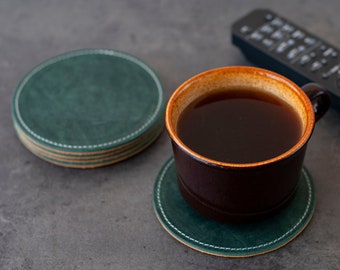 Leather Coaster Set Personalized , Customized Round Whiskey Coasters 3rd Year Anniversary Coffee Mug Mat Gift For Him Her Groomsmen Gift