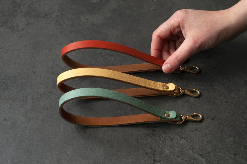 Leather Wristlet Wrist Strap Brass Swivel Colorful Chic Leather Long Keychain , Key Organizer , Bridesmaid Gift for her Mother's Day image 6