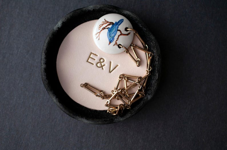 Personalized Leather Ring Dish, Small Jewelry Tray, Anniversary Gift Natural/Beige