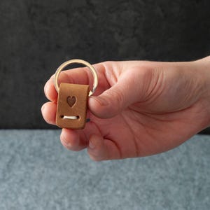 Tiny Personalized Leather Key Holder, Minimalist Key Ring, Hand Stitched Fob