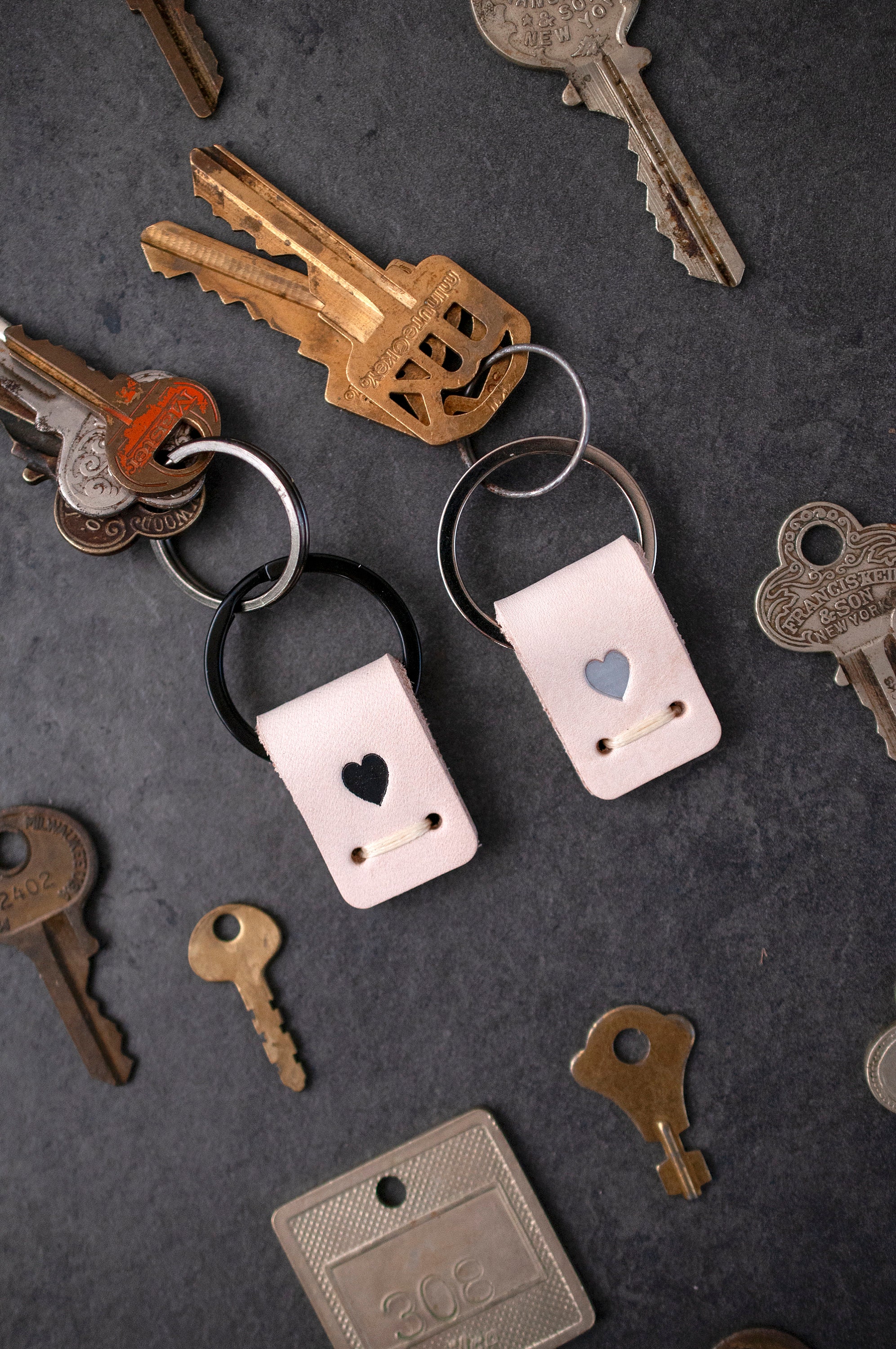 Tiny Leather Key Holders , Small Minimalist Gold Colored Key Tiny Leather Key Holders , Small Minimalist Gold Colored Key