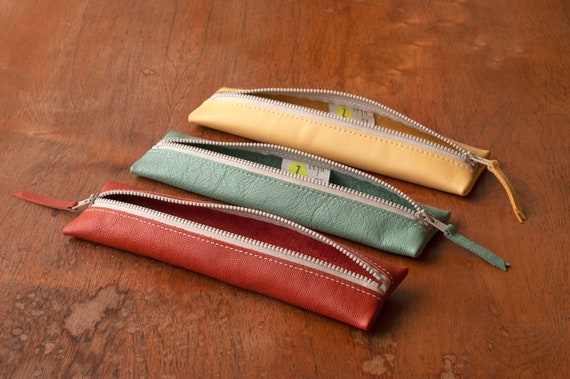 Slim Pencil Case Leather Personalized Small Pen Pouch 