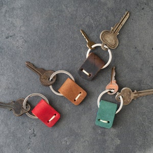 Tiny Personalized Leather Key Holders , Small Minimalist Key Ring , Key Chain , Key Fob Mother's Day Birthday Gift For him / her image 2