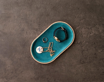 Molded Leather Catchall Tray, Modern Valet Dish, Genuine Vegetable Tanned Leather Colorful Suede