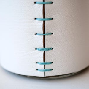 Leather Wrapped Vase: White with colored Handstitched Cover - Fresh or Dried Flowers image 6