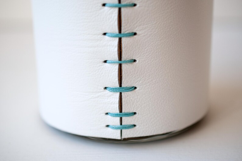 Leather Wrapped Vase: White with colored Handstitched Cover - Fresh or Dried Flowers image 6