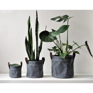 Waxed Canvas Plant Pot Cover, Indoor Cotton Planter Basket with Leather Handles