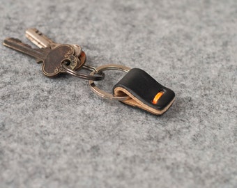 Tiny Leather Key Holder Black , Small Minimalist Key Holder , Handsewn Little Key Chain in Black, Key Fob, New Car Gift Mother's Day