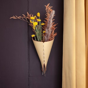 Leather Wall Vase: Large Bouquet Holder, Air Plant Display - Handmade