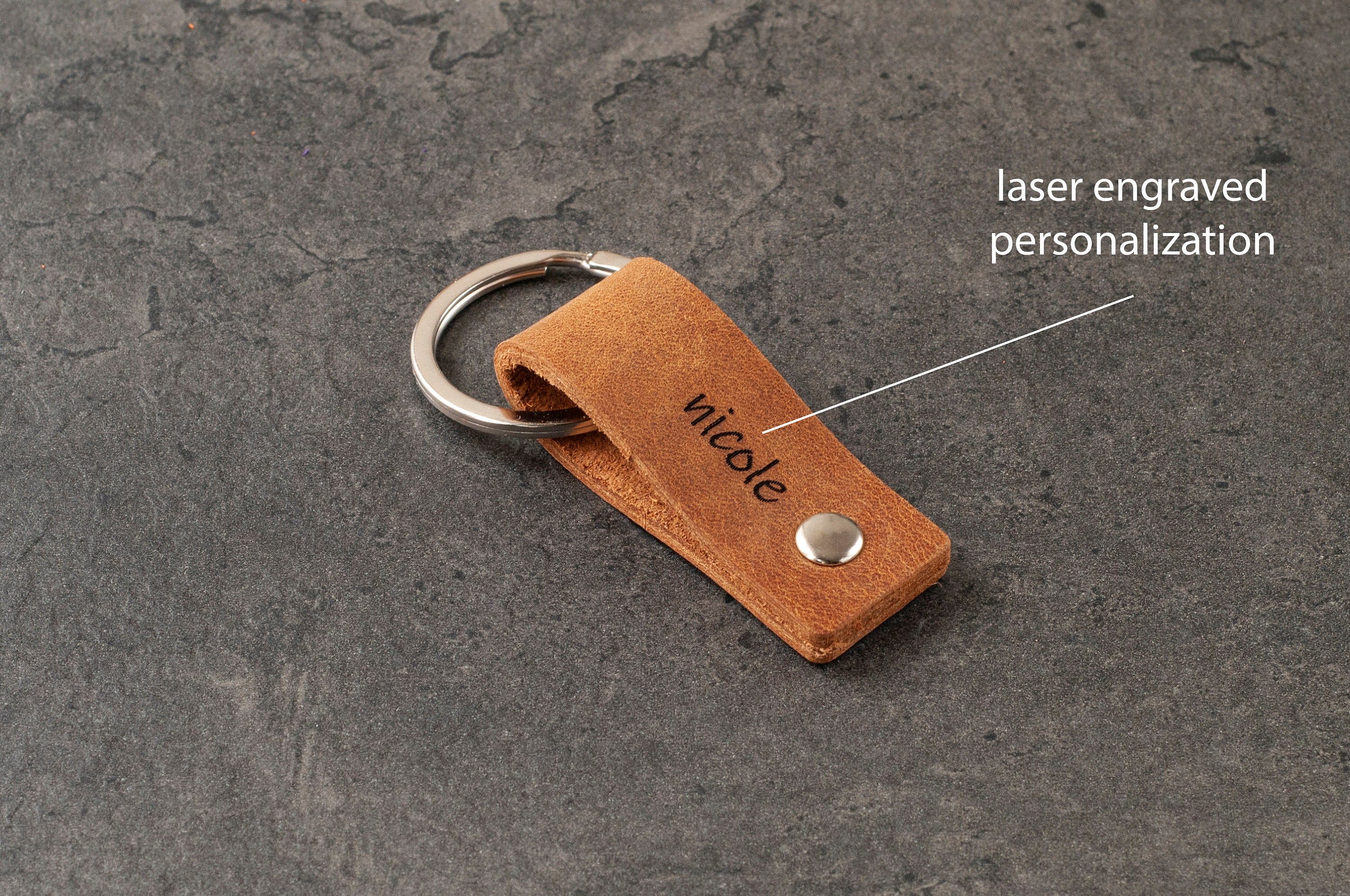 Personalized Leather Key Holder , Small Minimalist Laser