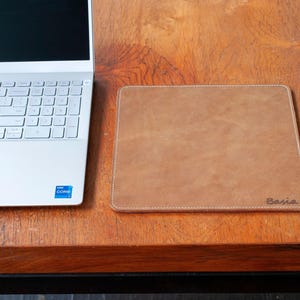 Personalized Leather Mouse Pad, Square Desk Protector, 3rd Anniversary Gift