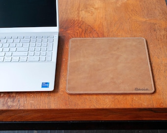 Personalized Leather Mouse Pad, Square Desk Protector, 3rd Anniversary Gift