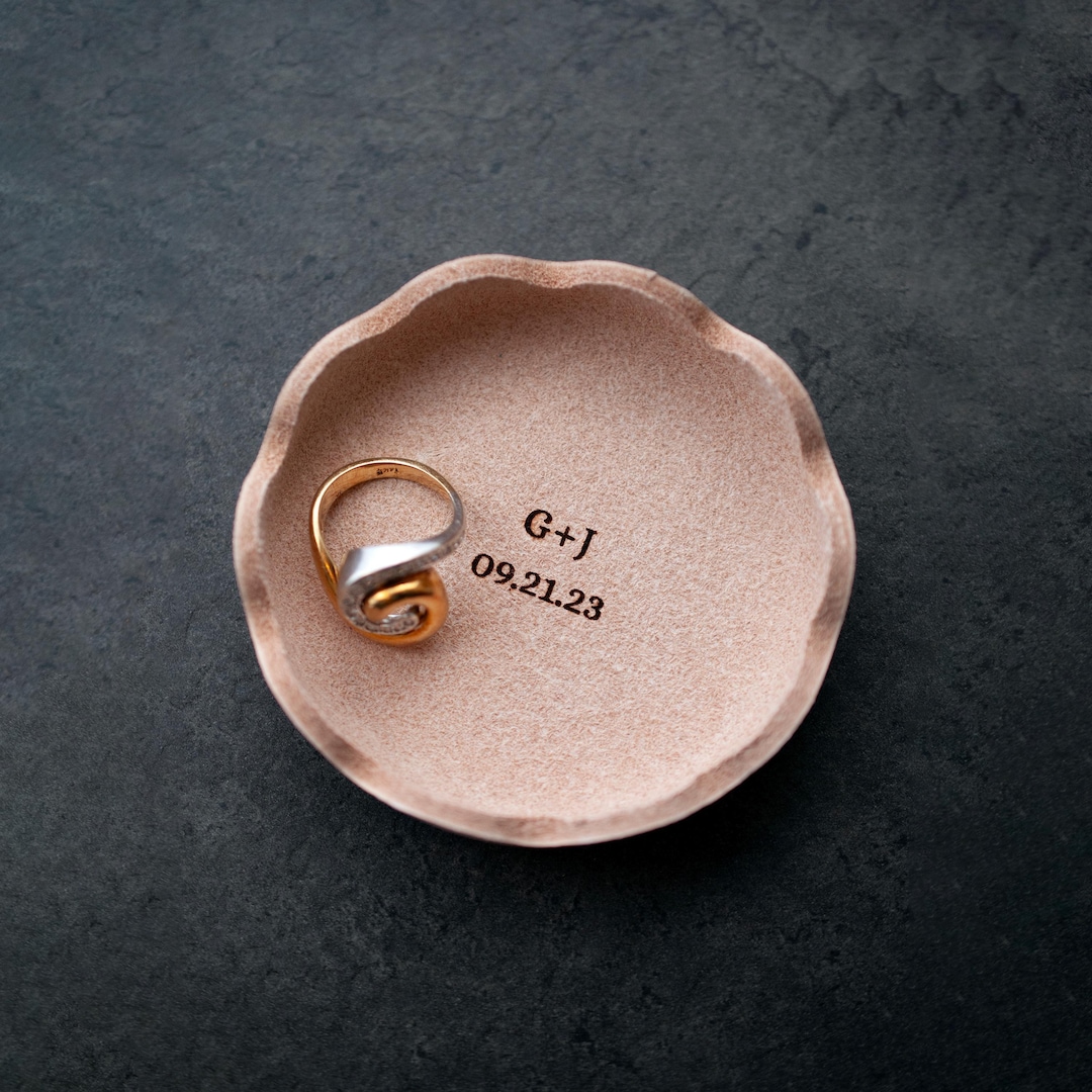 Personalized Leather Ring Dish, Tiny Jewelry Tray, 3rd Anniversary Gift ...
