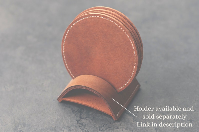 handcrafted leather coasters in a warm honey hue, perfect for protecting surfaces and adding a touch of personalized rustic elegance to your decor.