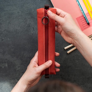 Slim Cotton Canvas Pencil Case, Zipper Pen Pouch, Handmade