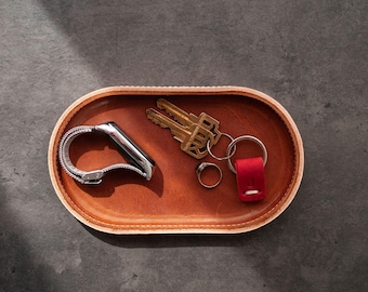 Molded Leather Catchall Tray, Modern Valet Tray, Jewelry, Watch Nightstand Organizer